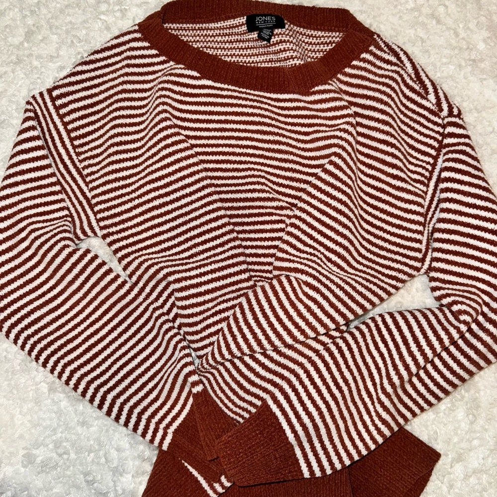 Jones New York Women's Striped Sweater - Brown and White